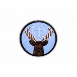 Symbol of St. Hubert - the saint patron of hunters, blue background