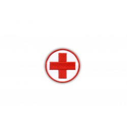 Medical patch - round with a red cross